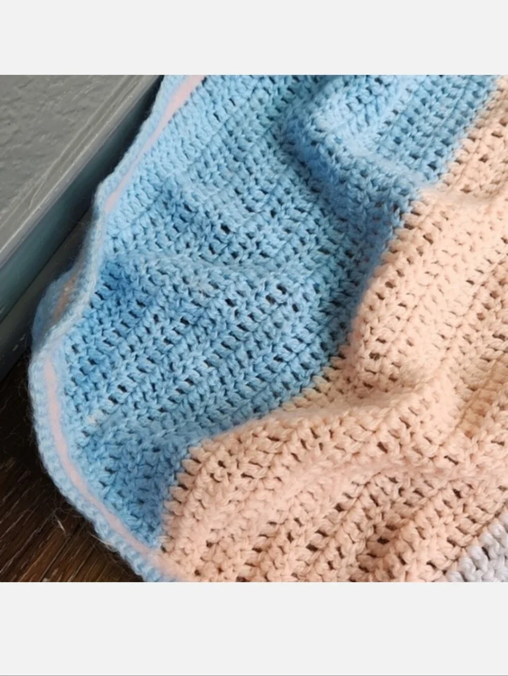 Blue Orange Pink Yellow White Knitted Crocheted Baby Throw Blanket